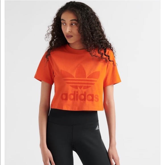 orange adidas crop top